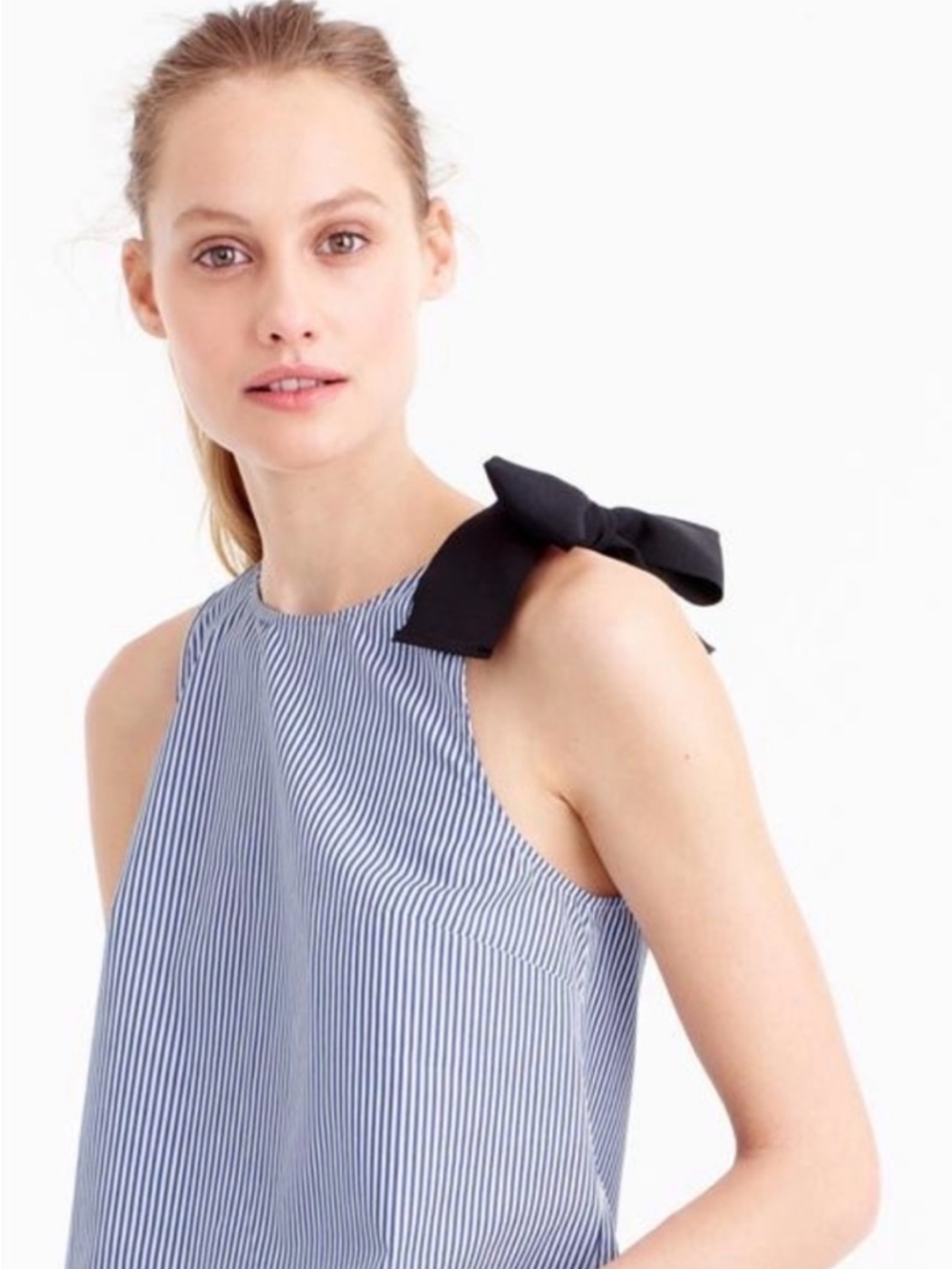 J. Crew Blue and White Striped Top with Grosgrain Ribbon Shoulder Tie 00 XXS
